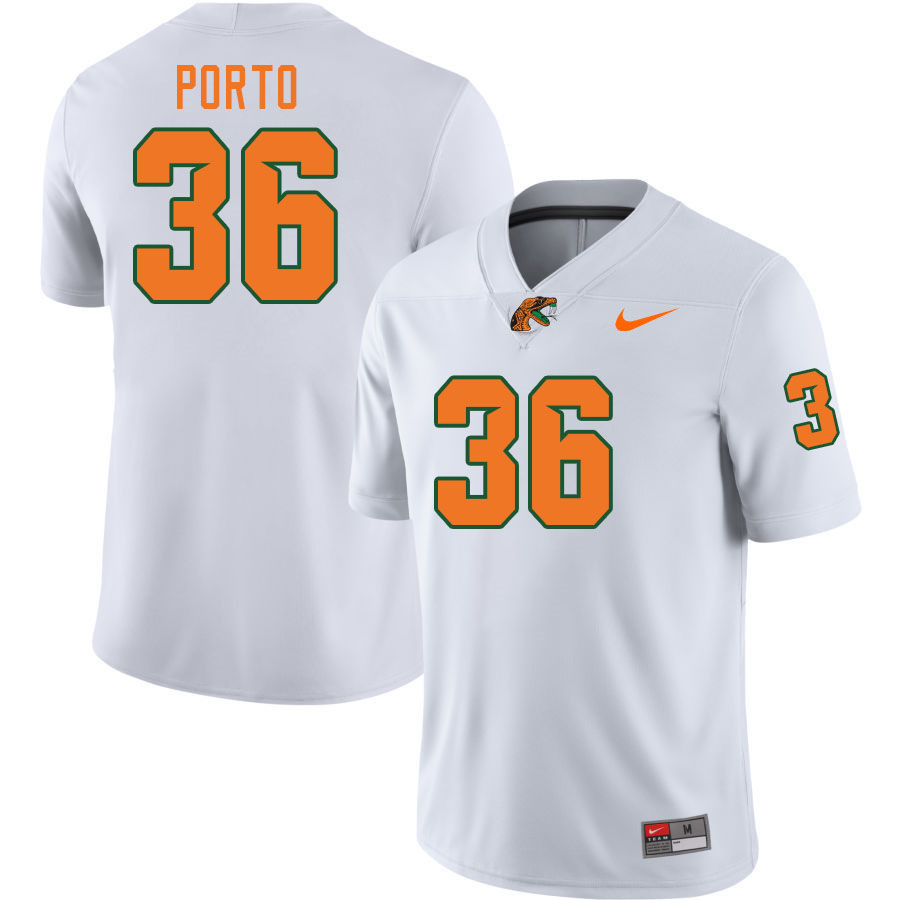 Florida A&M Rattlers #36 Daniel Porto College Football Jerseys,Uniforms-White